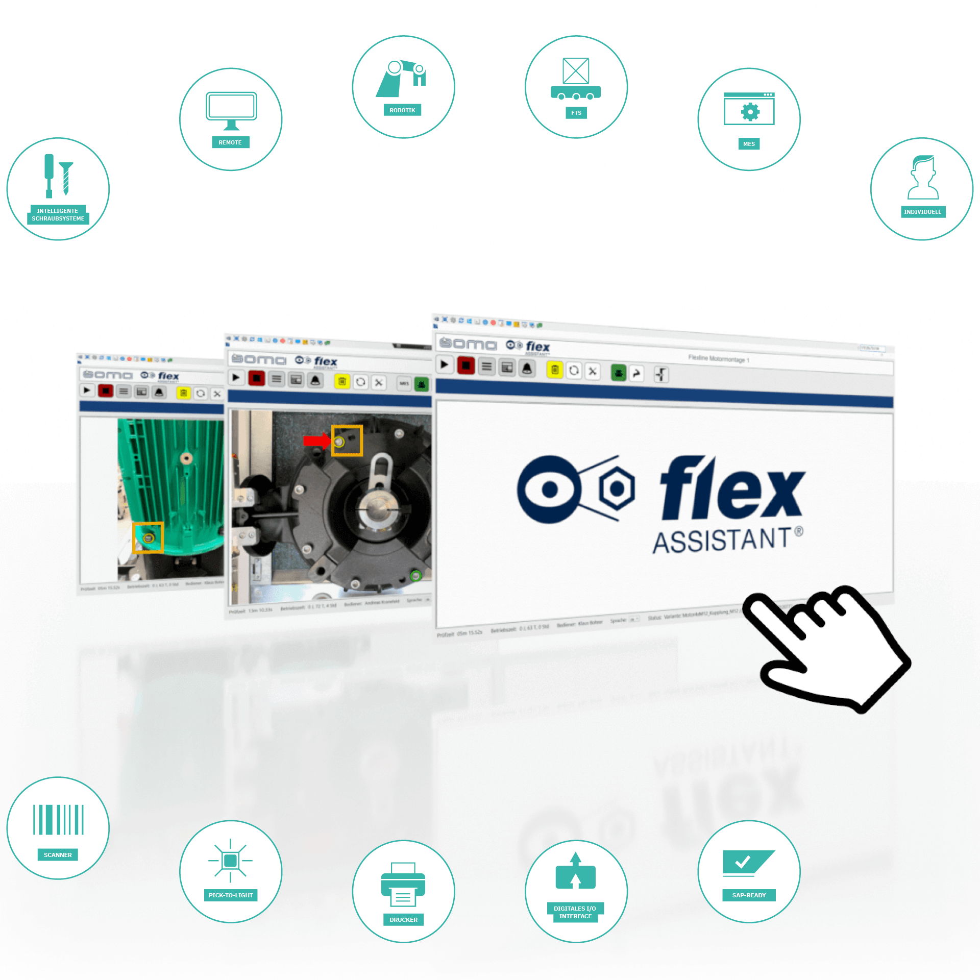 Die Montagesoftware Suite 4.0 flexAssistant ist die digitale und branchenunabhängige Lösung für Werkerassistenz.